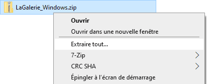 Clic droit sur le zip, puis Extraire